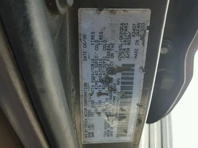 JT3HN86R4T0042110 - 1996 TOYOTA 4RUNNER SR GRAY photo 10