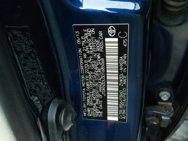 JTDKN3DU3D1685068 - 2013 TOYOTA PRIUS BLUE photo 10