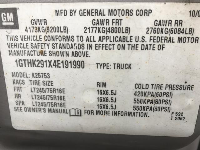 1GTHK291X4E191990 - 2004 GMC SIERRA K25 TAN photo 10