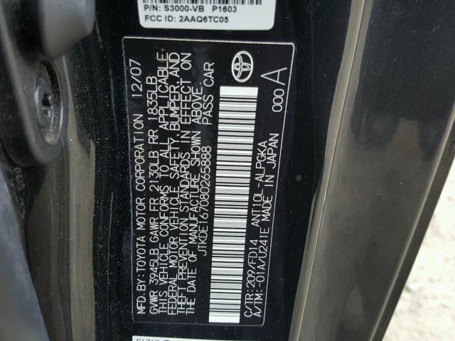 JTKDE167080265888 - 2008 TOYOTA SCION TC 黑色 照片 10