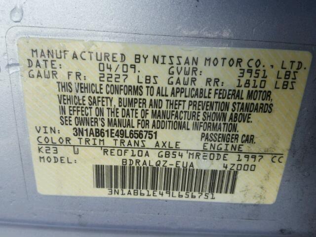 3N1AB61E49L656751 - 2009 NISSAN SENTRA 2.0 SILVER photo 10