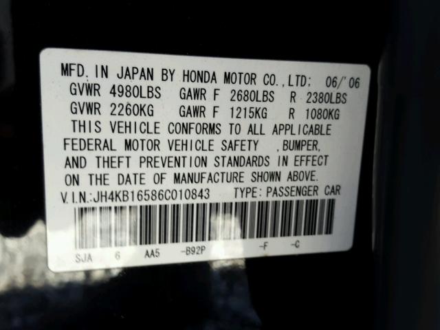 JH4KB16586C010843 - 2006 ACURA RL შავი ფოტო 10