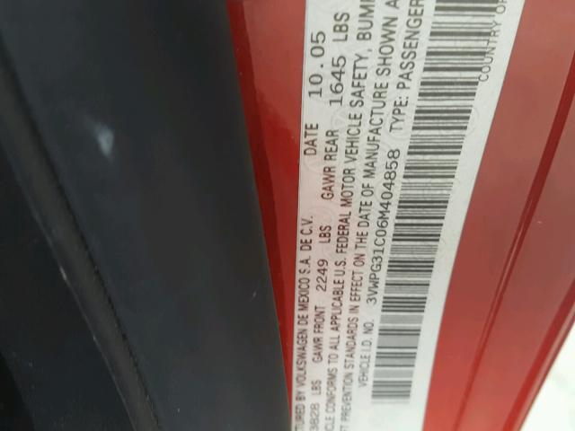 3VWPG31C06M404858 - 2006 VOLKSWAGEN NEW BEETLE 红色 照片 10