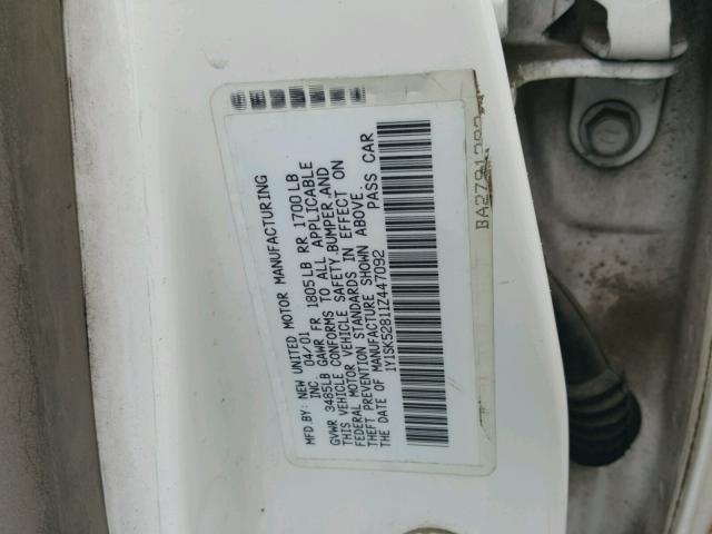 1Y1SK52811Z447092 - 2001 CHEVROLET GEO PRIZM 白色 照片 10