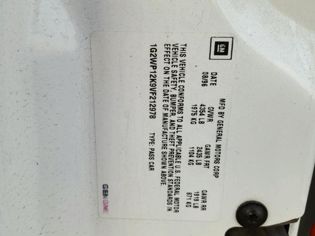 1G2WP12K9VF212978 - 1997 PONTIAC GRAND PRIX WHITE photo 10