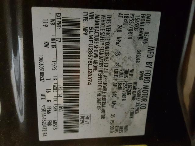 5LMFU28576LJ28374 - 2006 LINCOLN NAVIGATOR 灰色 照片 10