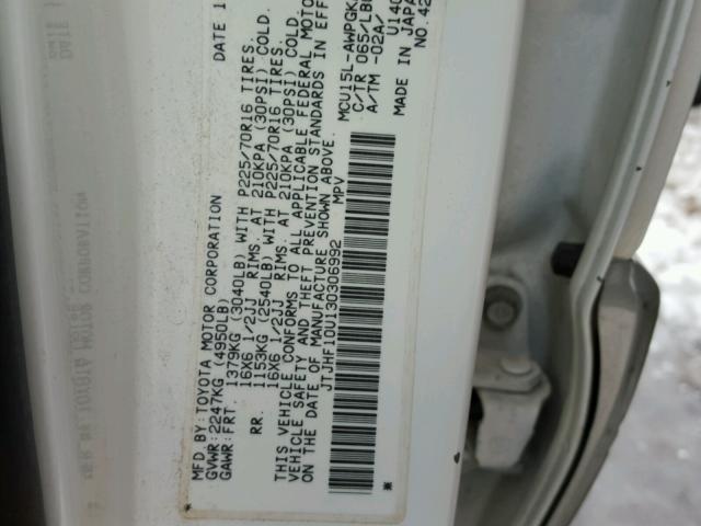 JTJHF10U130306992 - 2003 LEXUS RX 300 WHITE photo 10