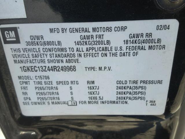 1GKEC13Z44R249968 - 2004 GMC YUKON GRAY photo 10