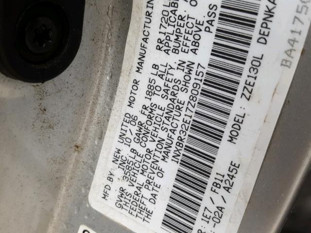 1NXBR32E17Z809157 - 2007 TOYOTA COROLLA CE GRAY photo 10