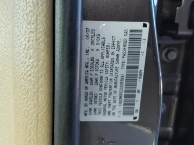 1HGCM66537A093691 - 2007 HONDA ACCORD EX GRAY photo 10