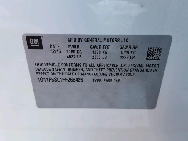 1G11F5SL1FF265435 - 2015 CHEVROLET MALIBU LTZ 白色 照片 10