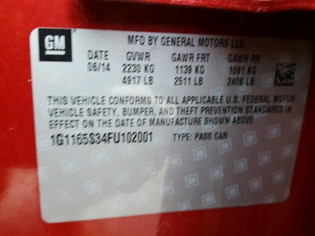 1G1165S34FU102001 - 2015 CHEVROLET IMPALA LTZ RED photo 10