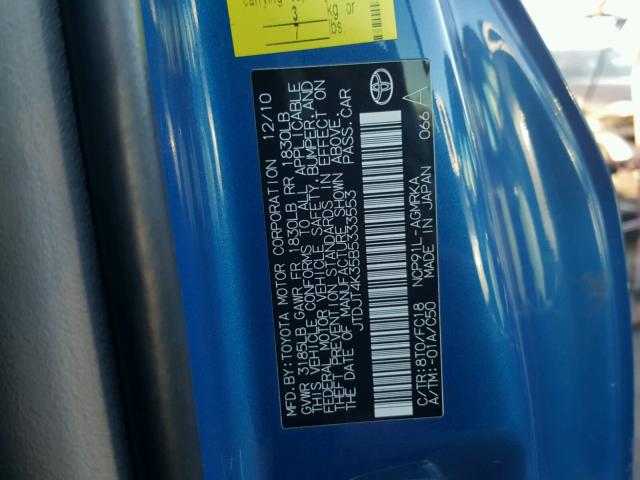 JTDJT4K35B5333553 - 2011 TOYOTA YARIS BLUE photo 10