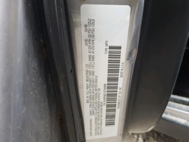 4S4BP66C197346986 - 2009 SUBARU OUTBACK 2. SILVER photo 10