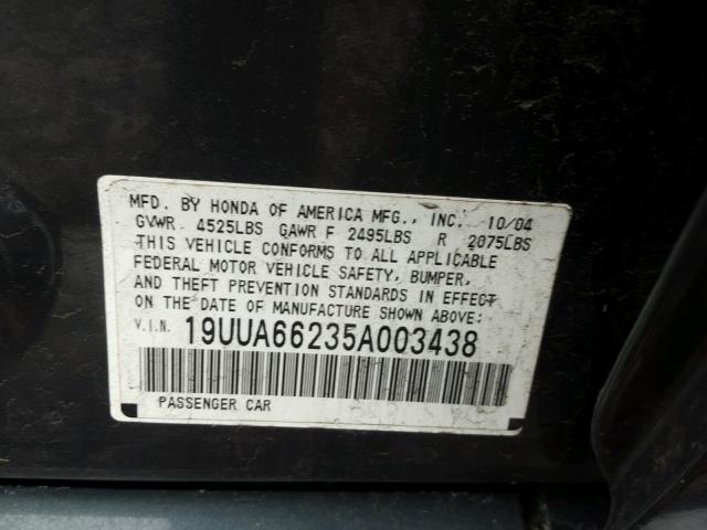 19UUA66235A003438 - 2005 ACURA TL BLUE photo 10