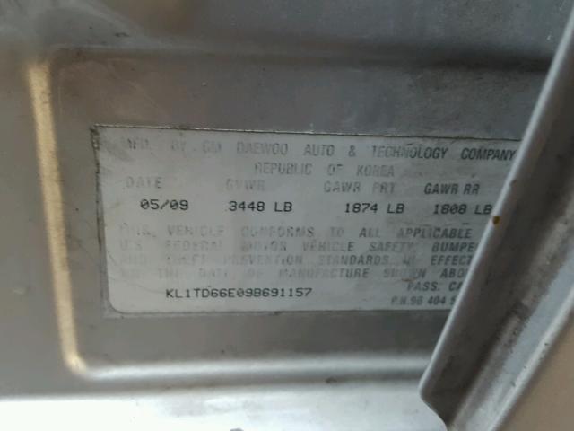 KL1TD66E09B691157 - 2009 CHEVROLET AVEO LS SILVER photo 10