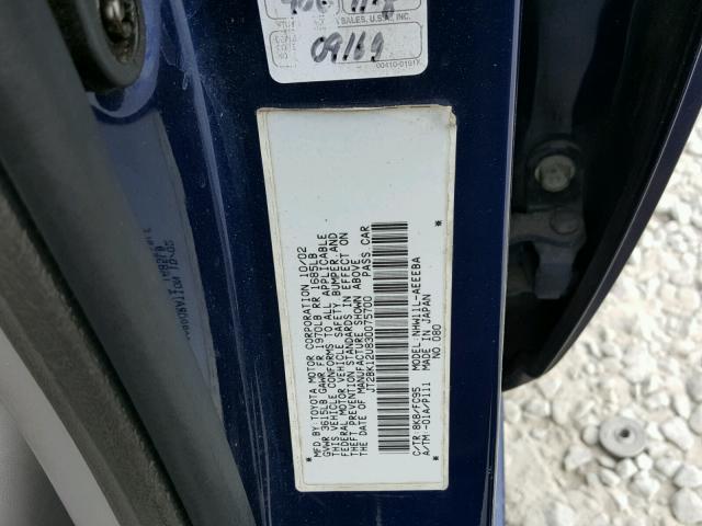 JT2BK12U830075700 - 2003 TOYOTA PRIUS BLUE photo 10