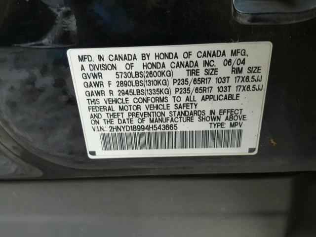 2HNYD18994H543665 - 2004 ACURA MDX TOURIN BLACK photo 10