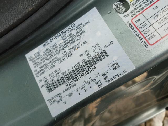 3FAHP08116R185184 - 2006 FORD FUSION SEL GREEN photo 10