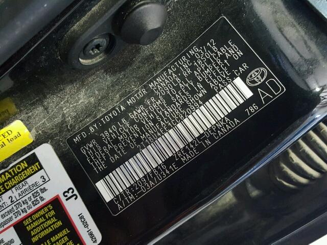 2T1BU4EE1CC820994 - 2012 TOYOTA COROLLA BA BLACK photo 10