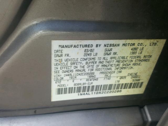 1N4AL11DX2C220286 - 2002 NISSAN ALTIMA BAS TAN photo 10