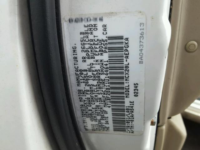 4T1BF28B11U144641 - 2001 TOYOTA AVALON XL WHITE photo 10