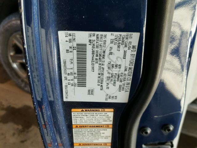 5LMEU88H44ZJ31977 - 2004 LINCOLN AVIATOR 蓝色 照片 10