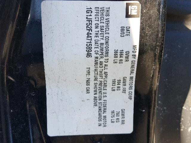 1G1JF52F447158946 - 2004 CHEVROLET CAVALIER L BLACK photo 10