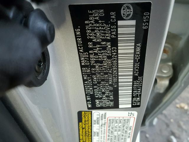 4T1BE32K95U632453 - 2005 TOYOTA CAMRY LE SILVER photo 10