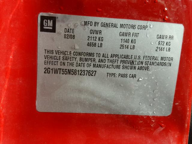 2G1WT55N581237627 - 2008 CHEVROLET IMPALA LT RED photo 10