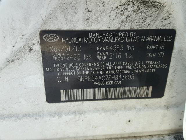 5NPEC4AC7EH843605 - 2014 HYUNDAI SONATA SE WHITE photo 10