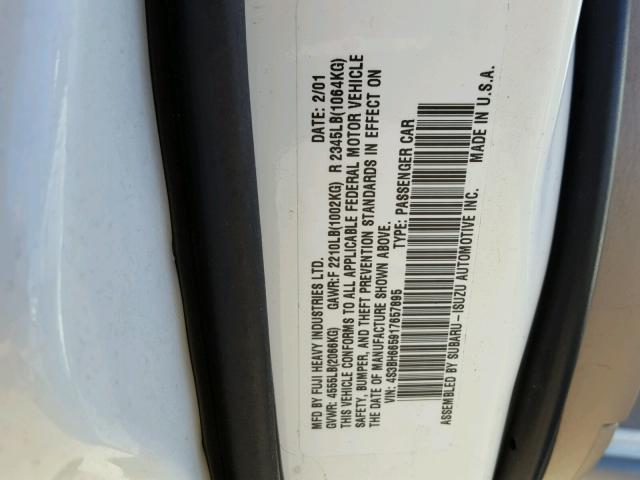 4S3BH665917657895 - 2001 SUBARU LEGACY OUT WHITE photo 10