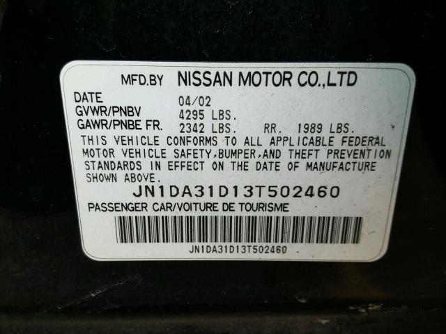 JN1DA31D13T502460 - 2003 NISSAN MAXIMA GLE BLACK photo 10