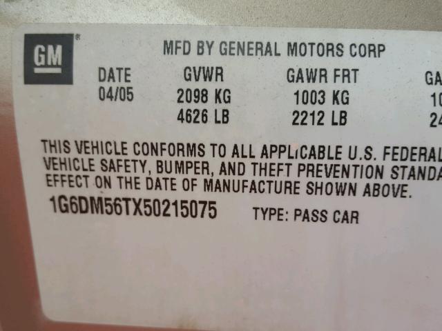 1G6DM56TX50215075 - 2005 CADILLAC CTS GOLD photo 10