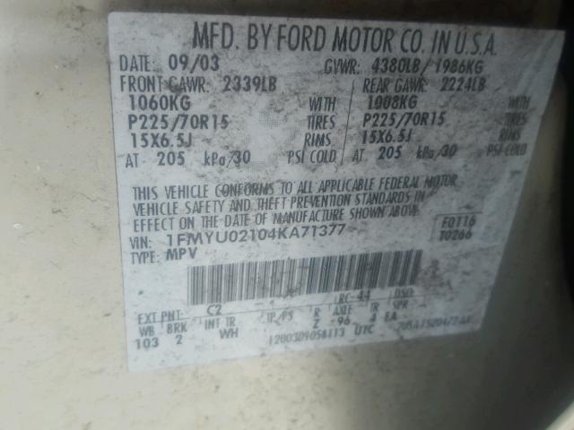 1FMYU02104KA71377 - 2004 FORD ESCAPE XLS TAN photo 10