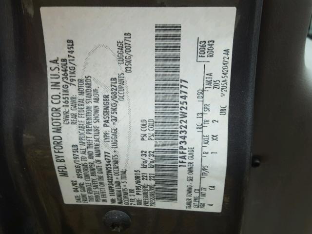 1FAFP34322W254777 - 2002 FORD FOCUS SE GRAY photo 10