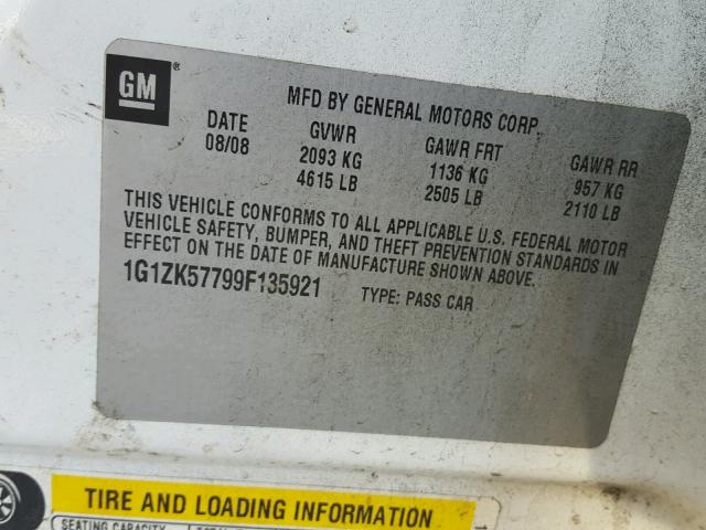 1G1ZK57799F135921 - 2009 CHEVROLET MALIBU LTZ WHITE photo 10