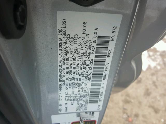 5TETX22N59Z622720 - 2009 TOYOTA TACOMA ACC SILVER photo 10