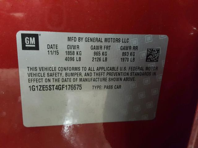 1G1ZE5ST4GF176675 - 2016 CHEVROLET MALIBU LT RED photo 10