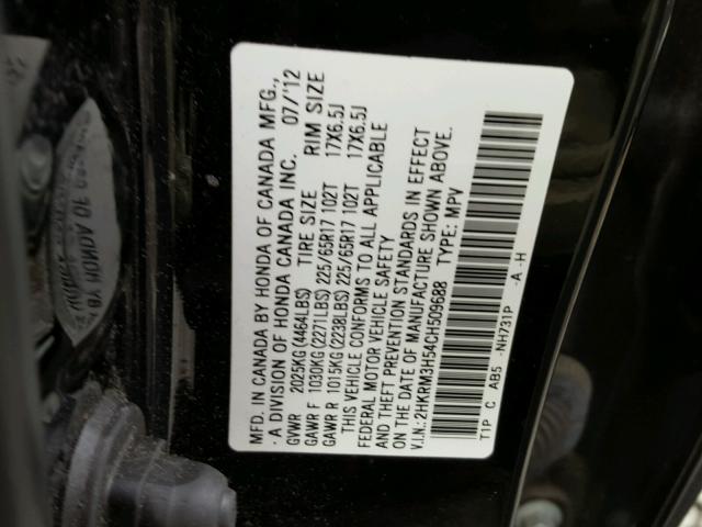 2HKRM3H54CH509688 - 2012 HONDA CR-V EX BLACK photo 10