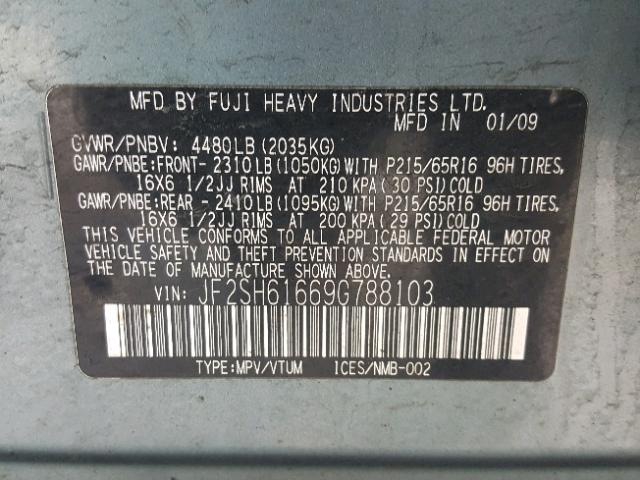 JF2SH61669G788103 - 2009 SUBARU FORESTER 2 GREEN photo 10