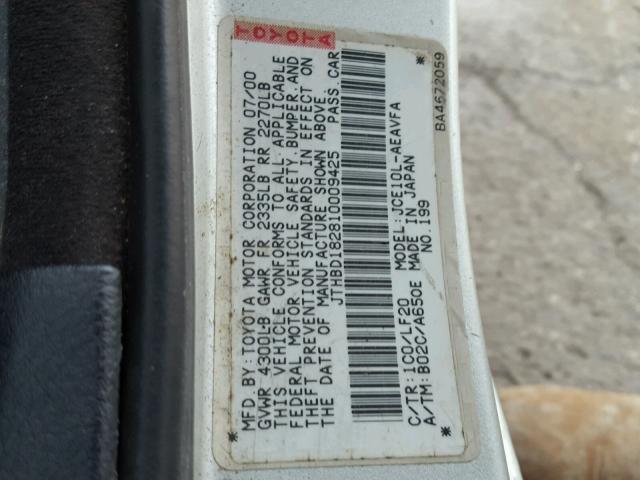 JTHBD182810009425 - 2001 LEXUS IS 300 GRAY photo 10