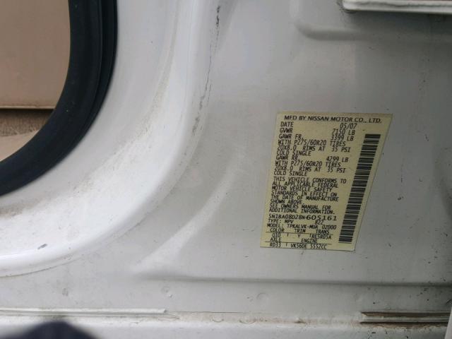 5N1BA08D28N605161 - 2008 NISSAN ARMADA SE WHITE photo 10