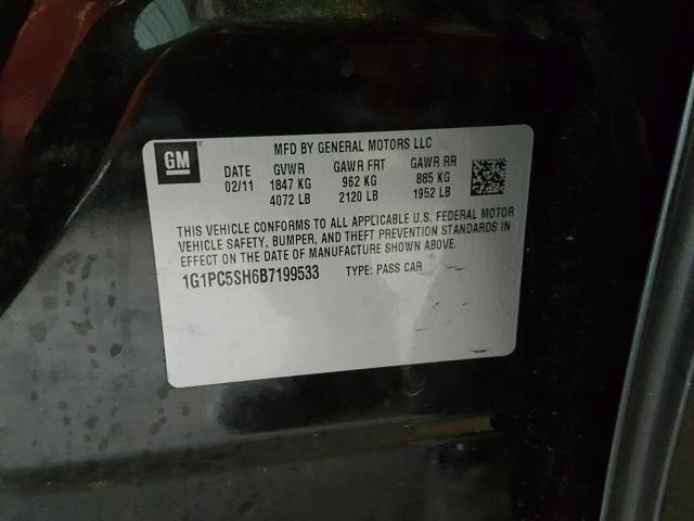 1G1PC5SH6B7199533 - 2011 CHEVROLET CRUZE LS BLACK photo 10