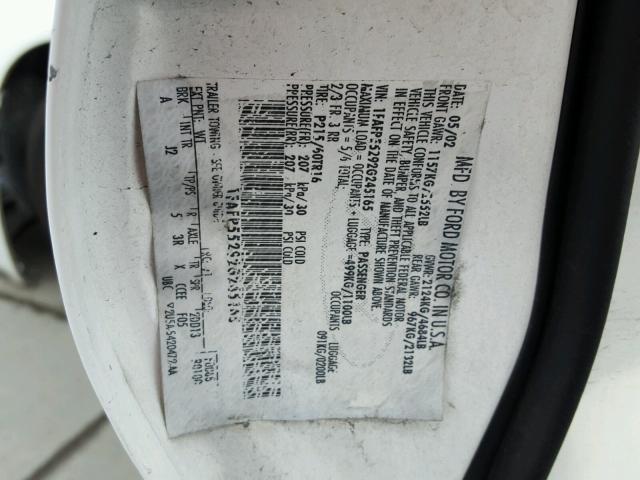 1FAFP55292G245165 - 2002 FORD TAURUS SES WHITE photo 10