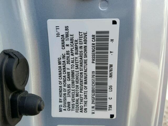 2HGFG3B01CH517619 - 2012 HONDA CIVIC EXL BLUE photo 10