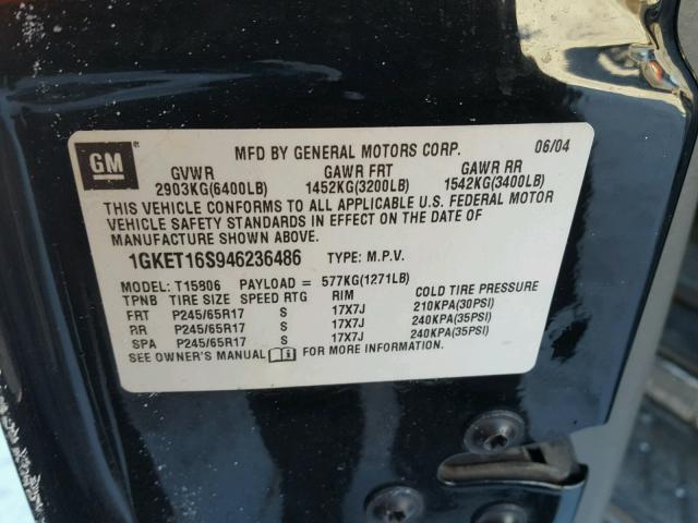 1GKET16S946236486 - 2004 GMC ENVOY XL BLACK photo 10