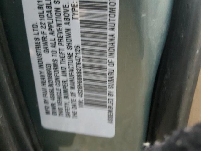 4S3BH686837647125 - 2003 SUBARU LEGACY OUT GREEN photo 10