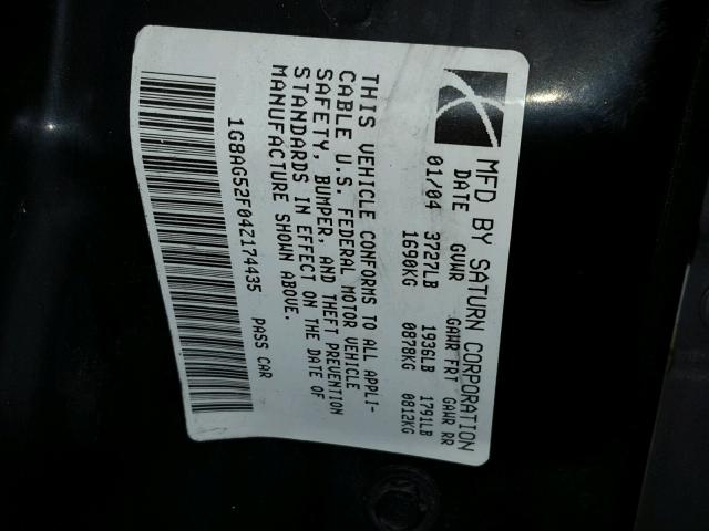 1G8AG52F04Z174435 - 2004 SATURN ION LEVEL 白色 照片 10
