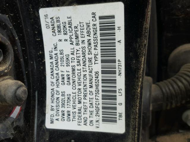 2HGFC1F75GH652406 - 2016 HONDA CIVIC EXL 黑色 照片 10